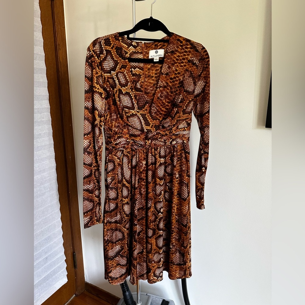 Altuzarra Women's Dress Brown Snake Skin Print Empire Waist